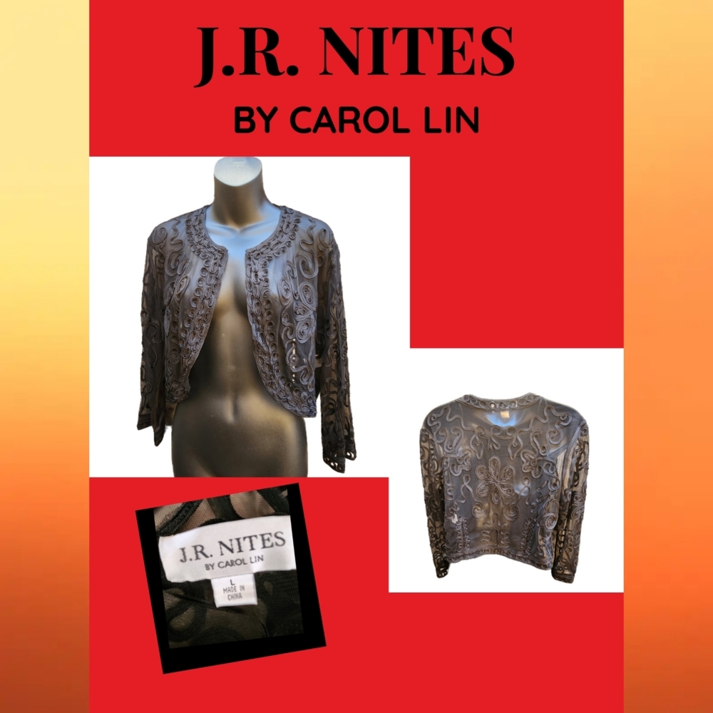 J. R. NITES BY CAROL LIN EMBELLISHED MESH BOLERO SIZE L